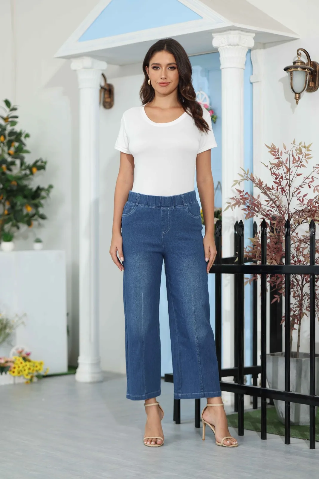 

Женские брюки со швами, джинсы с широкими штанинами спереди, Стрейчевые расклешенные джинсы стрейч с высокой талией в уличном стиле