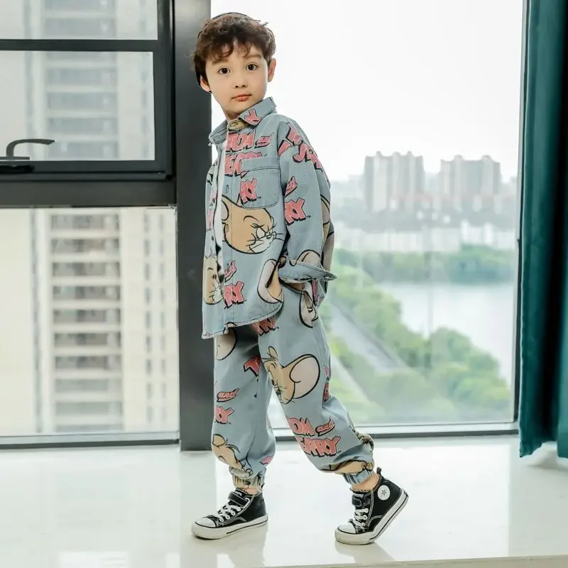 Ensemble veste et pantalon Demin pour enfants, vêtements actifs pour adolescents, tenue pour enfants de 3 à 12 ans, 2 pièces