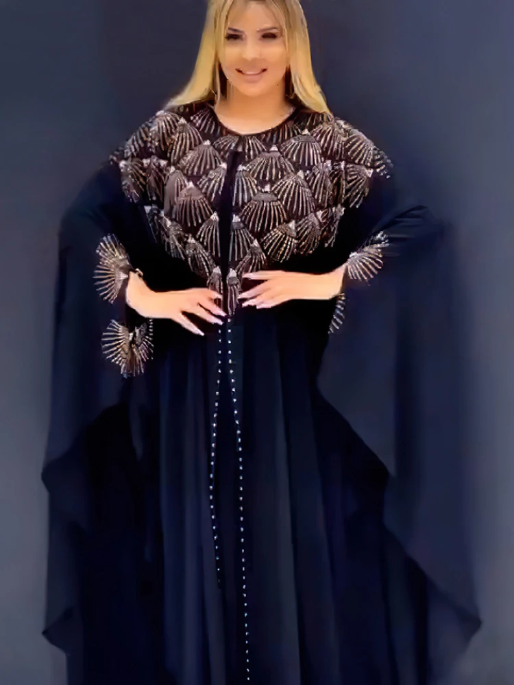 

Eid Muslim Kaftan Sequins Dress Women Abaya Dubai Turkish Party Caftan Dresses Elegant Evening Gown Ramadan Abayas Robe Jalabiya