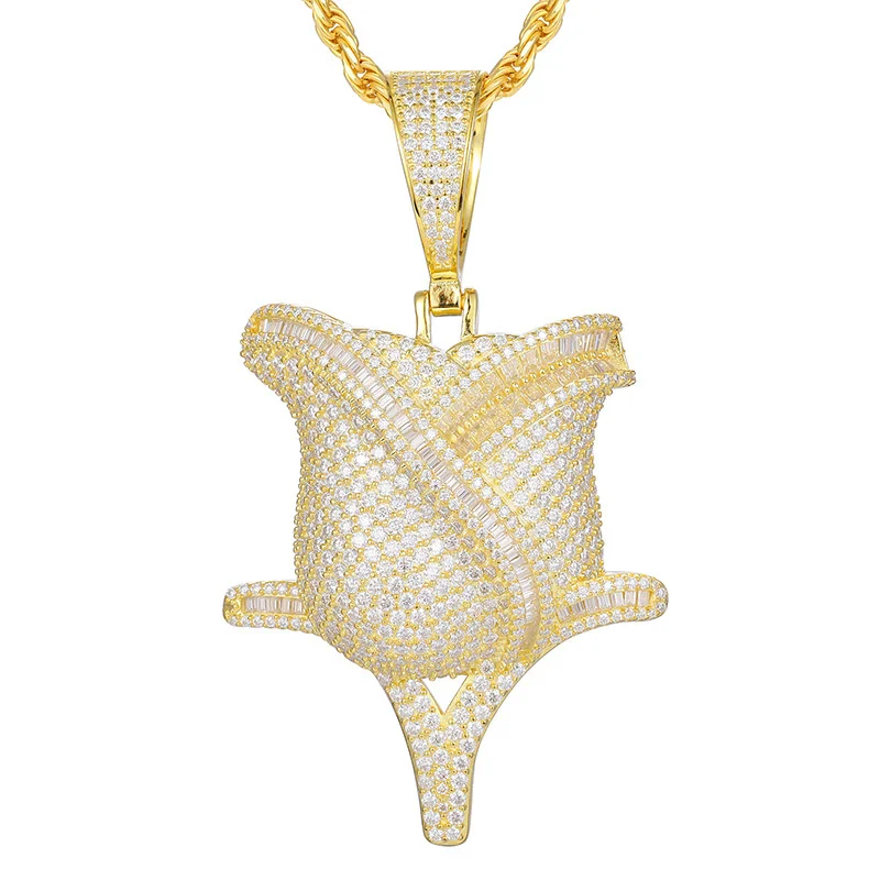 

16YTQP0026 Lefei Exquisite Luxury Classic Moissanite HipHop Desing Big Rose Pendant Necklace Women 925 Silver Party Jewelry Gift
