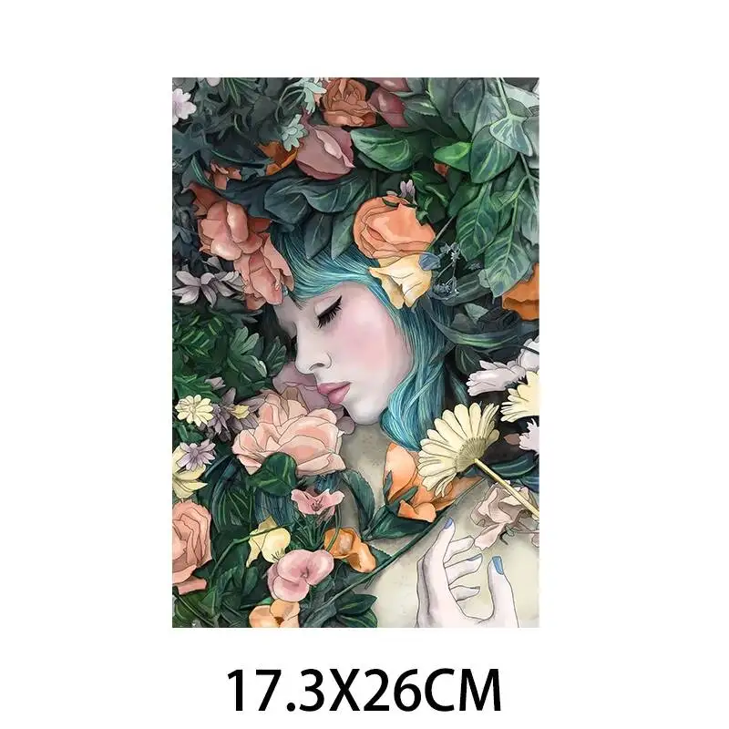 의류용 패션 패치, 미적 소녀 DIY 열 스티커, 꽃 레이디 열 전달 패치, 다리미