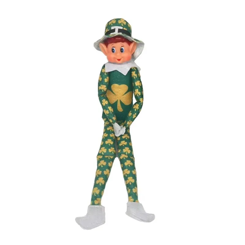 Christmas Decorations 35CM Irish Festivals Green Lucky Clover Christmas Elf Doll Boy and Girl Ornament Gift Christmas Decoration FestivalsGift