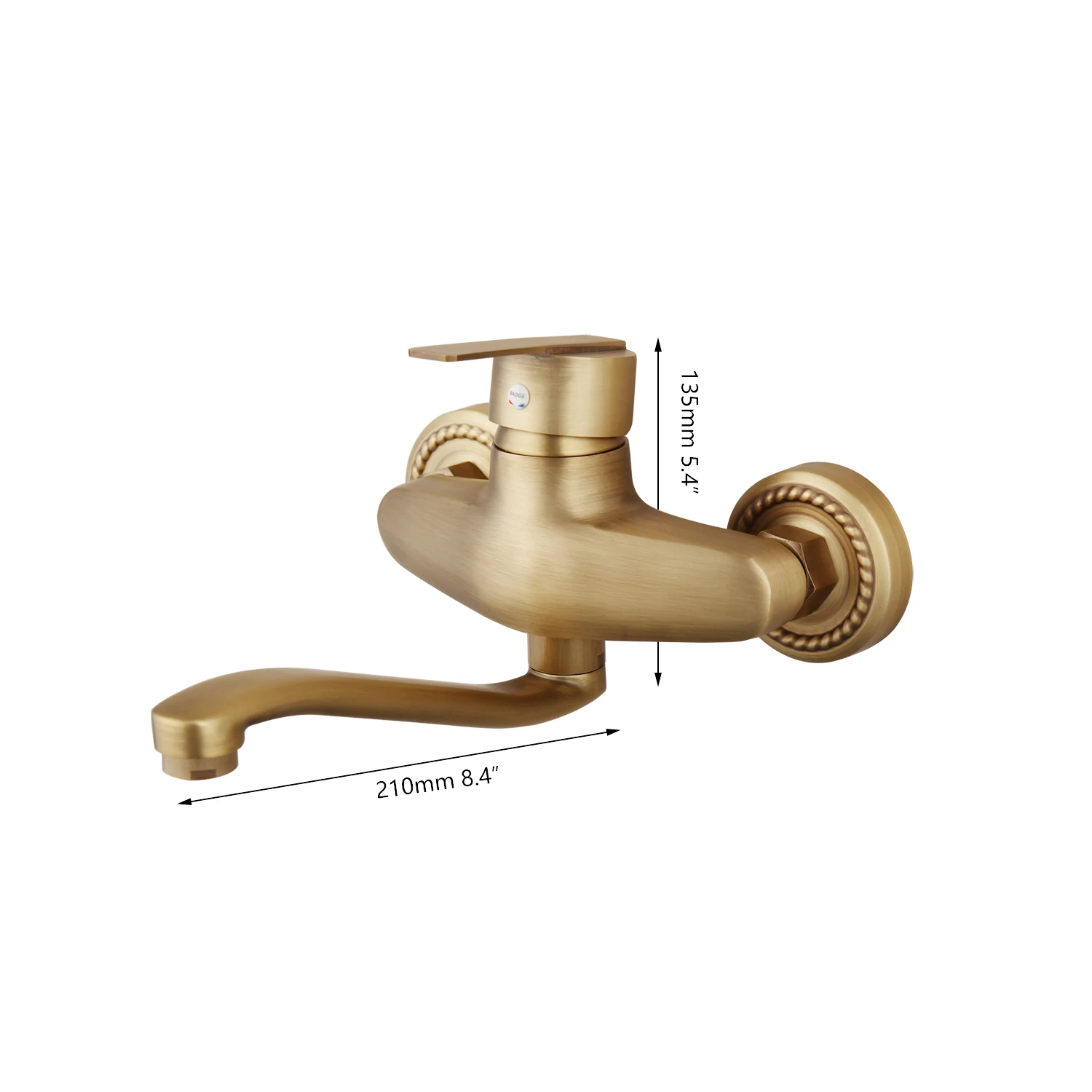 KEMAIDI Antique Brass Bathtub Basin Sink Mixer Tap Single Handle Wall Mounted 360 Rotated Bathroom Basin Sink Mixer Faucet