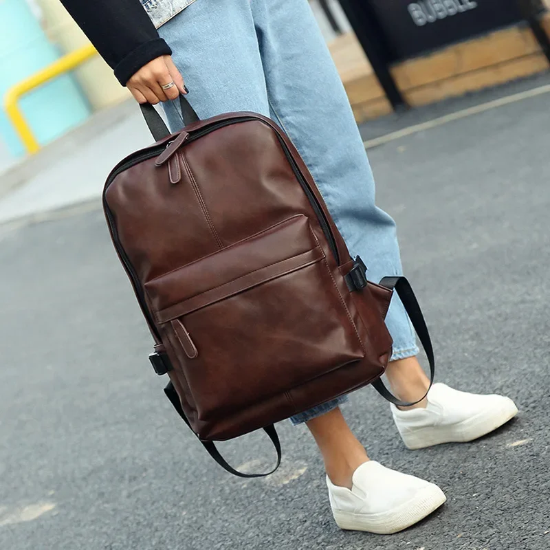 2024 New Men and Women Backpack Leather School Backpack Bag Fashion Waterproof Travel Bag Casual Leather Book Bag Male