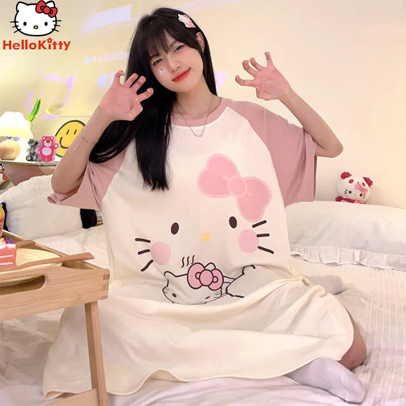 

Hello Kitty Cinnamoroll Kuromi Plus Size Nightdress Sanrio Anime Kawaii Korean Fashion Casual Cute Girl Pajamas Pregnant Women