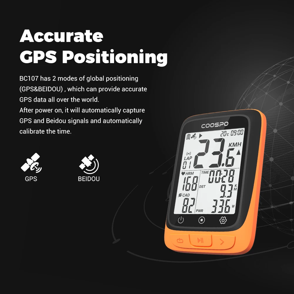 Description Picture 4 of itemCoospo BC107 Bike Computer GPS Wireless Bicycle Odometer Speedometer 2.4inch Bluetooth5.0 ANT+ Waterproof GPS+BDS Cycle Computer
