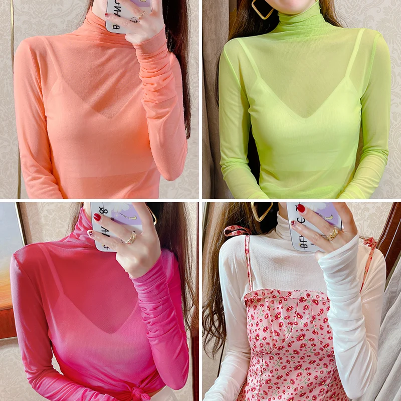 2023 Summer Women Golf Sunscreen with long sleeves and ultra-thin ice silk bottoming shirt and round neck turtleneck top