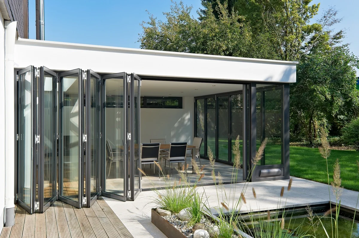 Aluminum Framed Tempered Glass Sliding Folding Door Bifold Accordion Door for Exterior Balcony Patio or Interior Home Decor