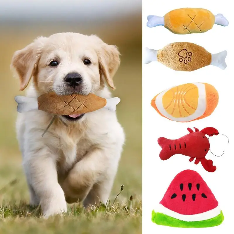 

Pet Plush Toy Washable Cotton Fabric Fruit Shaped Cute Plush Squeaky Dog Toys For Small Breed Puppy Chew Clean Teeth Massage Gum