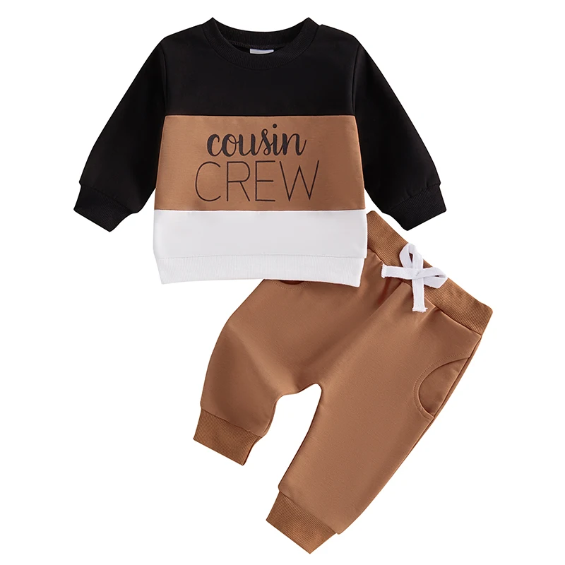 Baby Boys Pants Set Contrast Color Long Sleeve Crew Neck Letters Print Sweatshirt with Sweatpants Infant Clothes