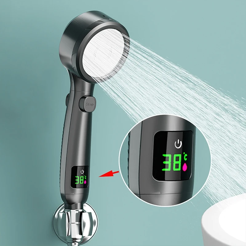 

New Digital LED Display Shower Head 4 Mode Adjustable High-pressure Water Saving Headshower For Baby Adult Spray Shower Heads