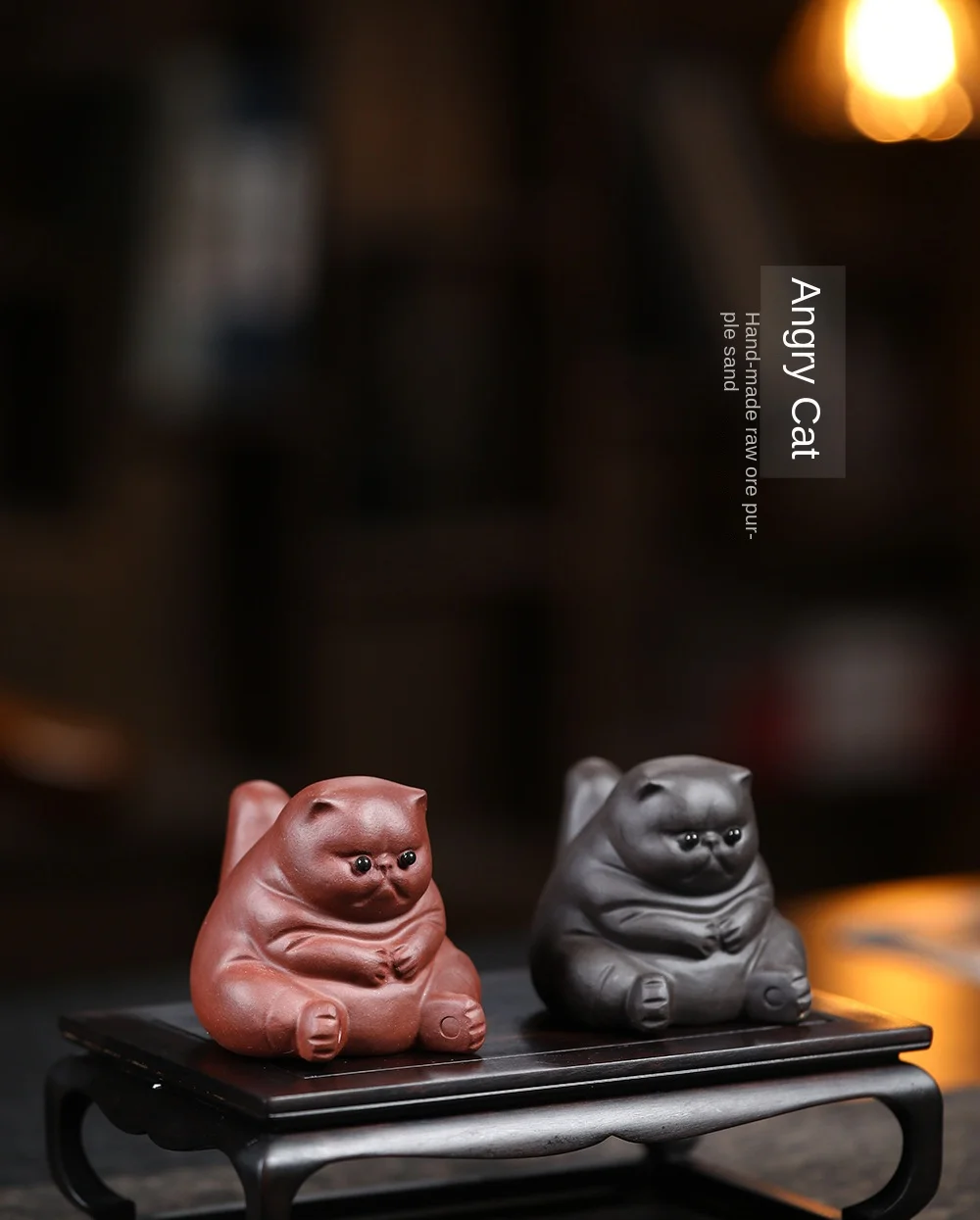 Description Picture 2 of itemPurple Sand Tea Pet Angry Cat Bat Tortoise Puppy Figurine Cute Kungfu Tea Pet Gift for Tea Lover Friend, Tea Table Desk Tearoom
