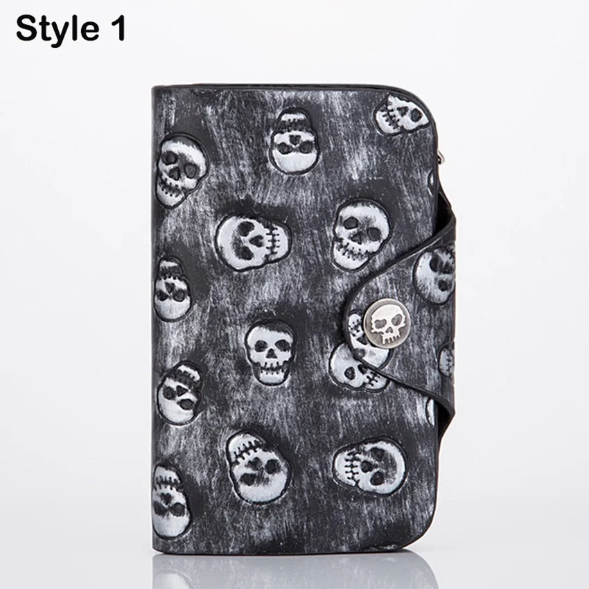 Punk Rock Skull PU Leather Wallet Detachable Metal Chain Clutch Wallet Billfold Money Clip Foldable Purse Notecase