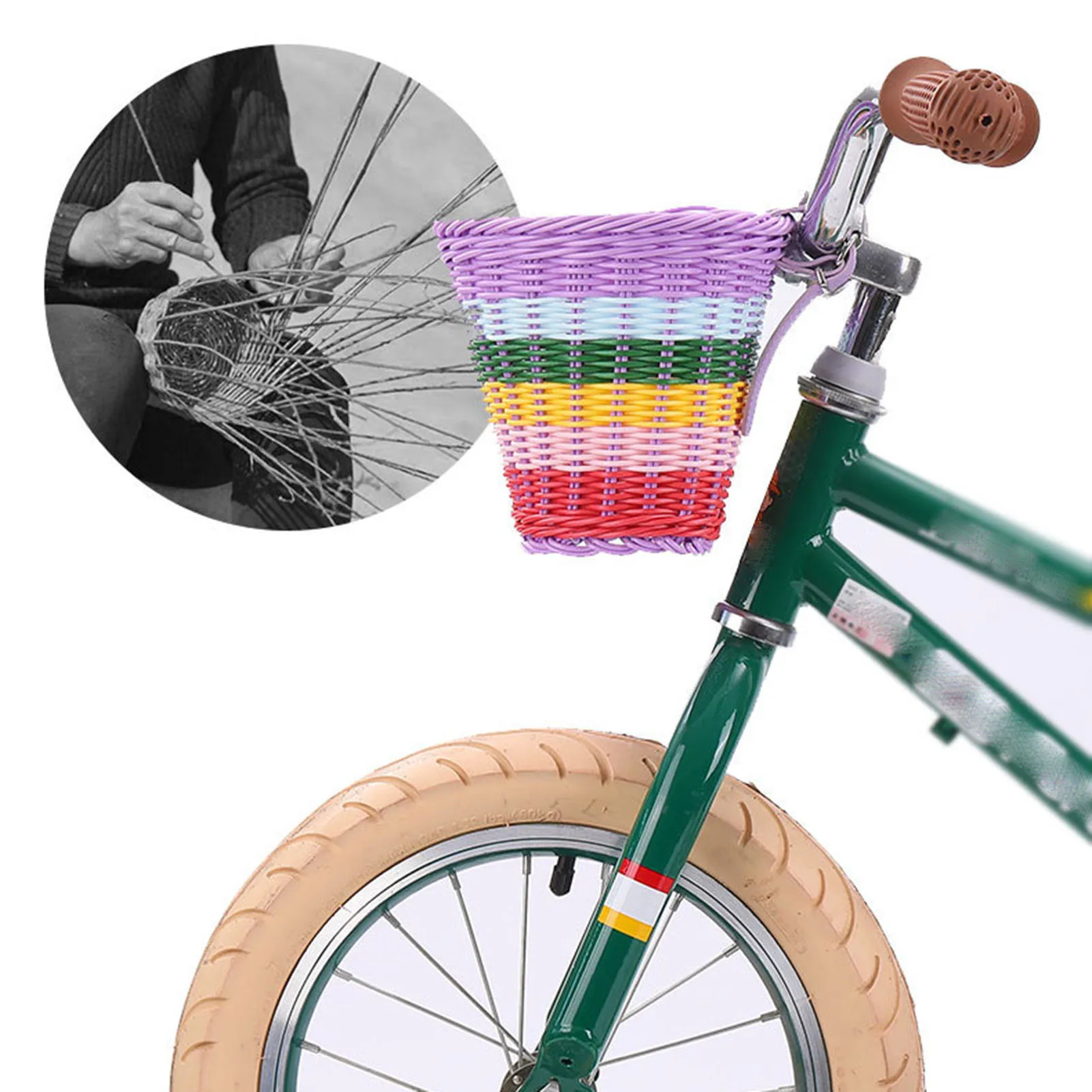 Kid Front Handlebar Bike Basket Vintage Rainbow Color Front Bicycle Basket Suitable For Most Type of Bikes