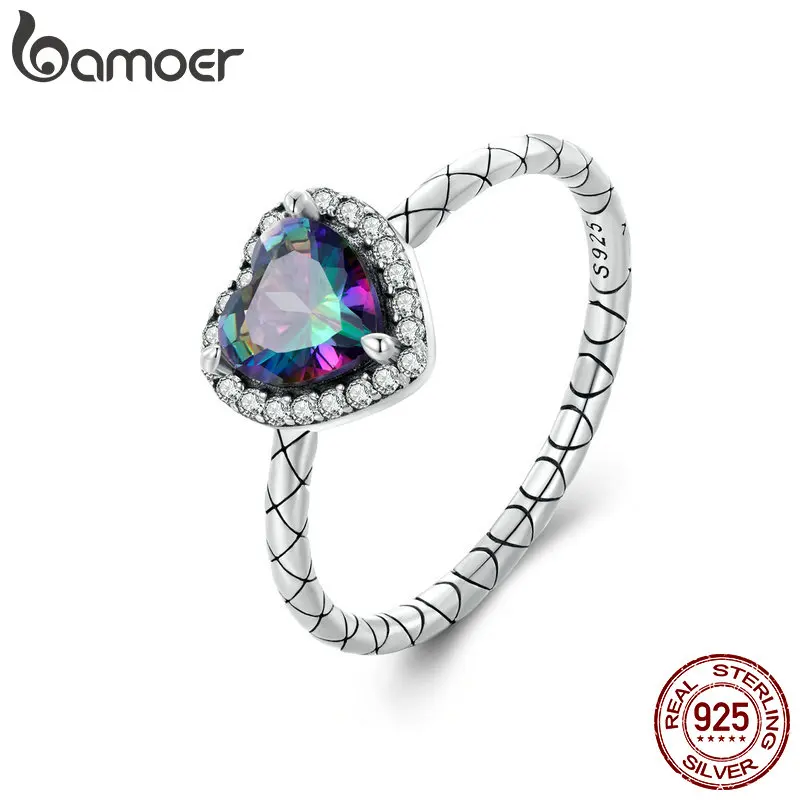 

Bamoer 100% 925 Sterling Silver Vintage Heart Ring Retro Snake Pattern Adjustable Ring 5-9 for Women Party Fine Jewelry BSR481