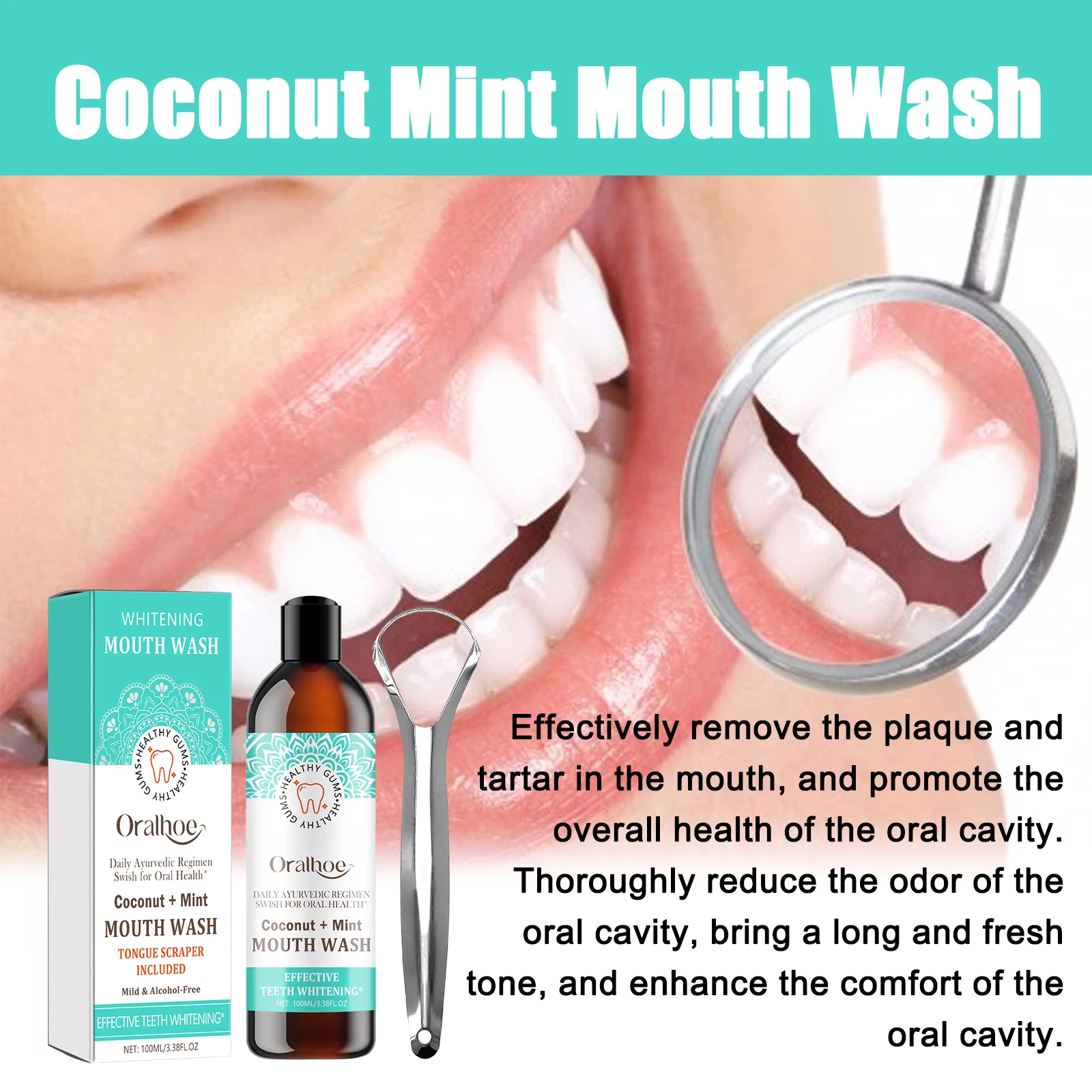Mint Mouthwash with Tongue Scraper to Clean Mouth Whiten Teeth Remove Dental Calculus Tongue Cleaning and Oral Care Tools