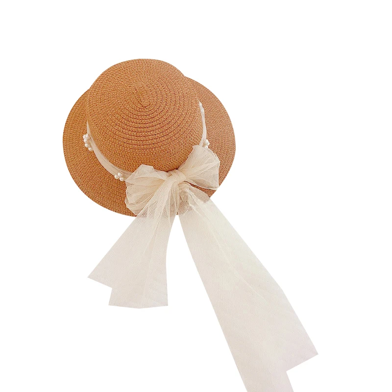 

Children s Straw Hat Pearl Decoration Bow Sunscreen Fisherman Hat Children Girls Sunshade Sunscreen Basin Hat