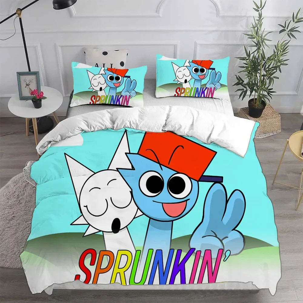 Sprunki Bedding Sets Bed Cover Comforter Duvet Cover Pillow Case 2-3 Pieces Sets Kids Adult Bedroom Decoration