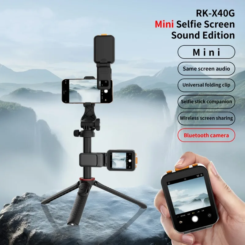 RK-X40G Monitor Screen w/ Vocal Cord Clip for Phone Rear Camera Wireless Magnetic Selfie Monitor Screen for iPhone Android - Image 2