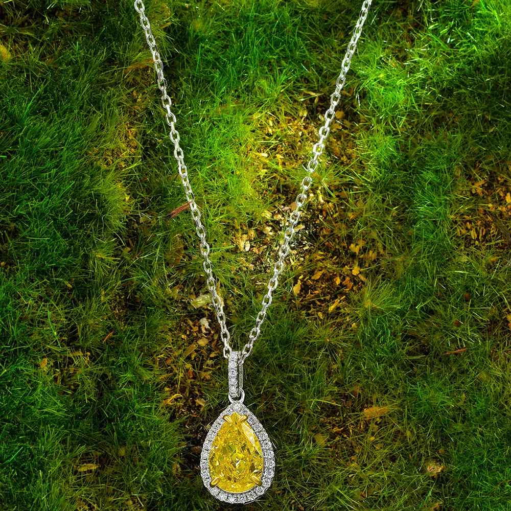 

Women Heart Pendant Necklace 925 Sterling Silver Fine Jewelry Yellow 8 ct Moissanite Clavicle Chain Pendants Gift Free Shipping
