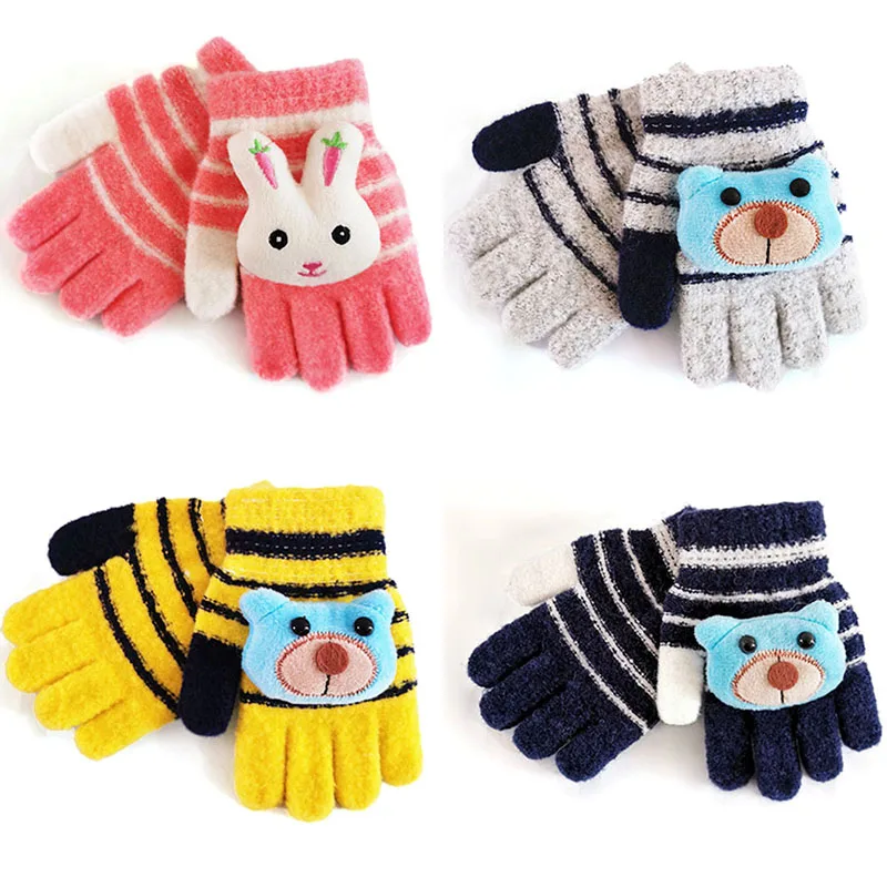 Winter Gloves Kids Warm Cartoon Bear Rabbit Thick Knitted Gloves for Baby Toddler Girl Boy Cute Full Finger Children Glove 유아장갑