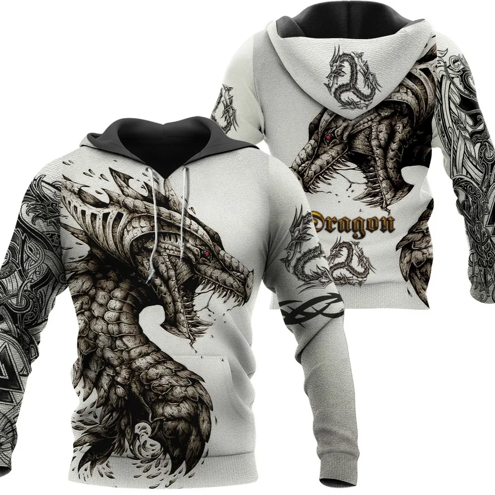 2024black and white tattoo dragon 3D printing men's hoodie sweatshirt unisex streetwear zipper pullover casual jacket sportswear