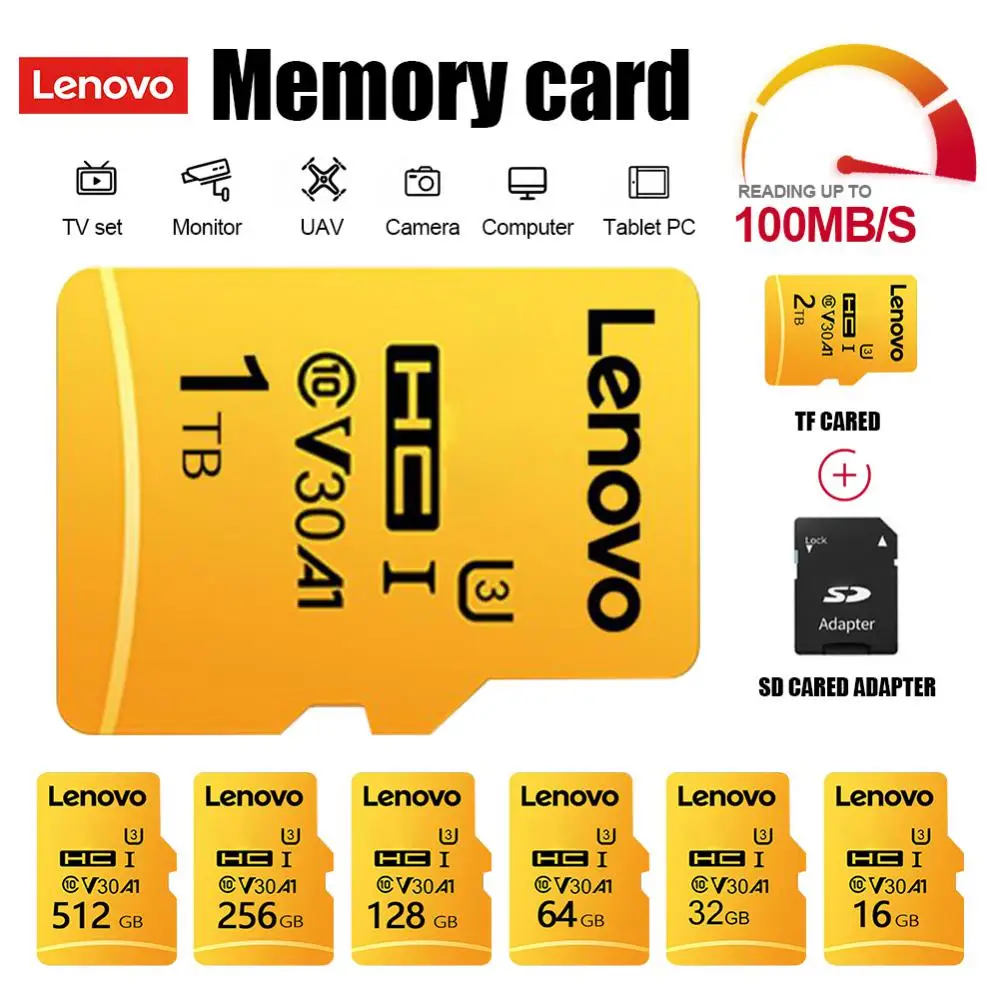 Scheda Di Memoria Lenovo 1Tb 2Tb Scheda Sd Ad Alta Velocità Class10 Scheda Flash Micro Tf/Sd 16Gb 32Gb 64Gb 128Gb 256Gb V30 Per Telefono Cellulare