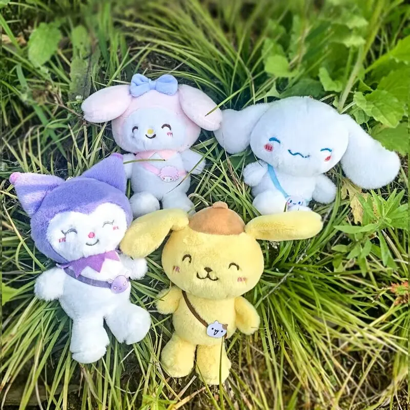 

4pcs/lot Sanrio Kawaii Plush Toy Kuromi Hangyodon Cinnamoroll Plush Pendant School Bag Doll Pendant Anime Doll Collection Gift