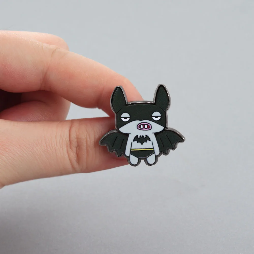 Bat Badge Enamel Pin - Weird Funny Animal Brooch, Ugly Cute Monster Design, Chibi Abstract Lapel Pin, Novelty Jewelry