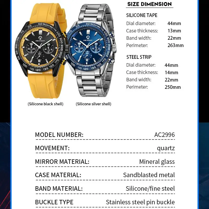 Top Brand Watches Luxury Leisure Watches Multi-Function Timing Silicone Strap Date Night Light Waterproof Sports Men Watch Male