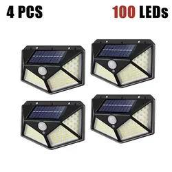 Solar LED Wall Light - 100 LED Outdoor Motion Sensor, Waterproof (4PCS)