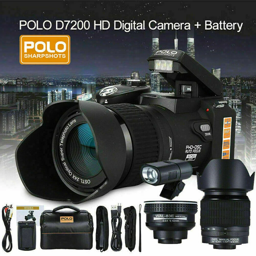 Protax/POLO D7200 Digital Video Camera 33MPcamera Digital Professional  Camera 24X Optical Zoom  Camera plus LED headlamps free first digital camera