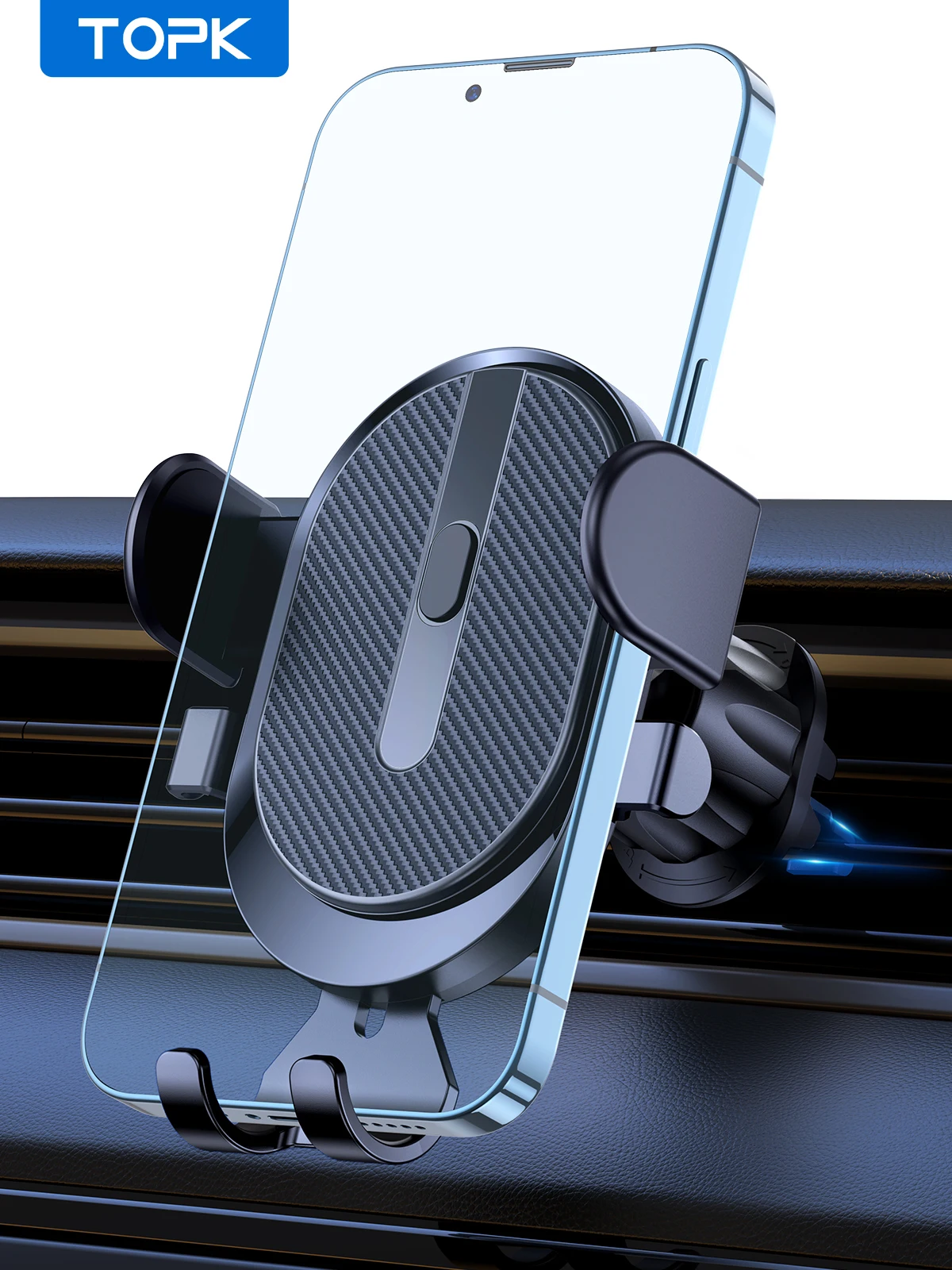 Support Voiture Universel TOPK - Grises D'aération - Compatible Smartphones 4.5 à 6.7 Pouces (iPhone, Samsung, Etc.)