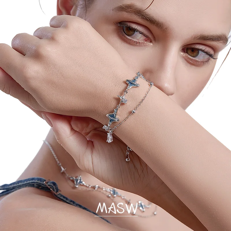 MASW Original Design 2023 Trend New Jewelry One Layer High Quality Glass Cool Blue Star Charm Bracelet For Women Girl Party Gift