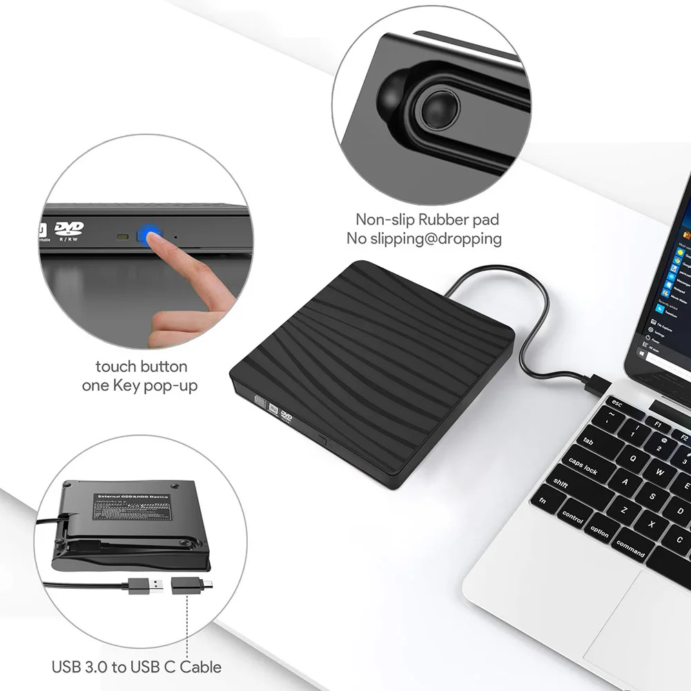12.7mm External DVD Enclosure USB3.0 Type-C Optical Drive Enclosure Case DVD CD-ROM Player Plug and Play for Laptop Notebook PC cd dvd drive