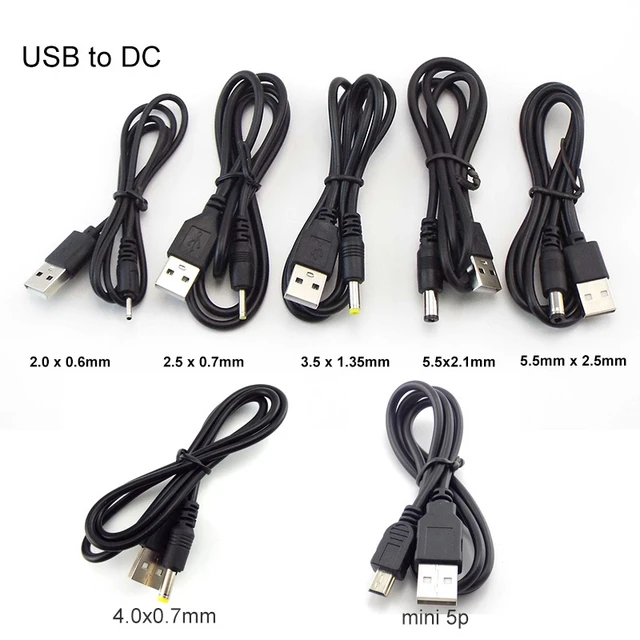 USB A Male to 2.0 2.1 2.5 3.5 4.0 5.5mm Connector 5V DC Charger