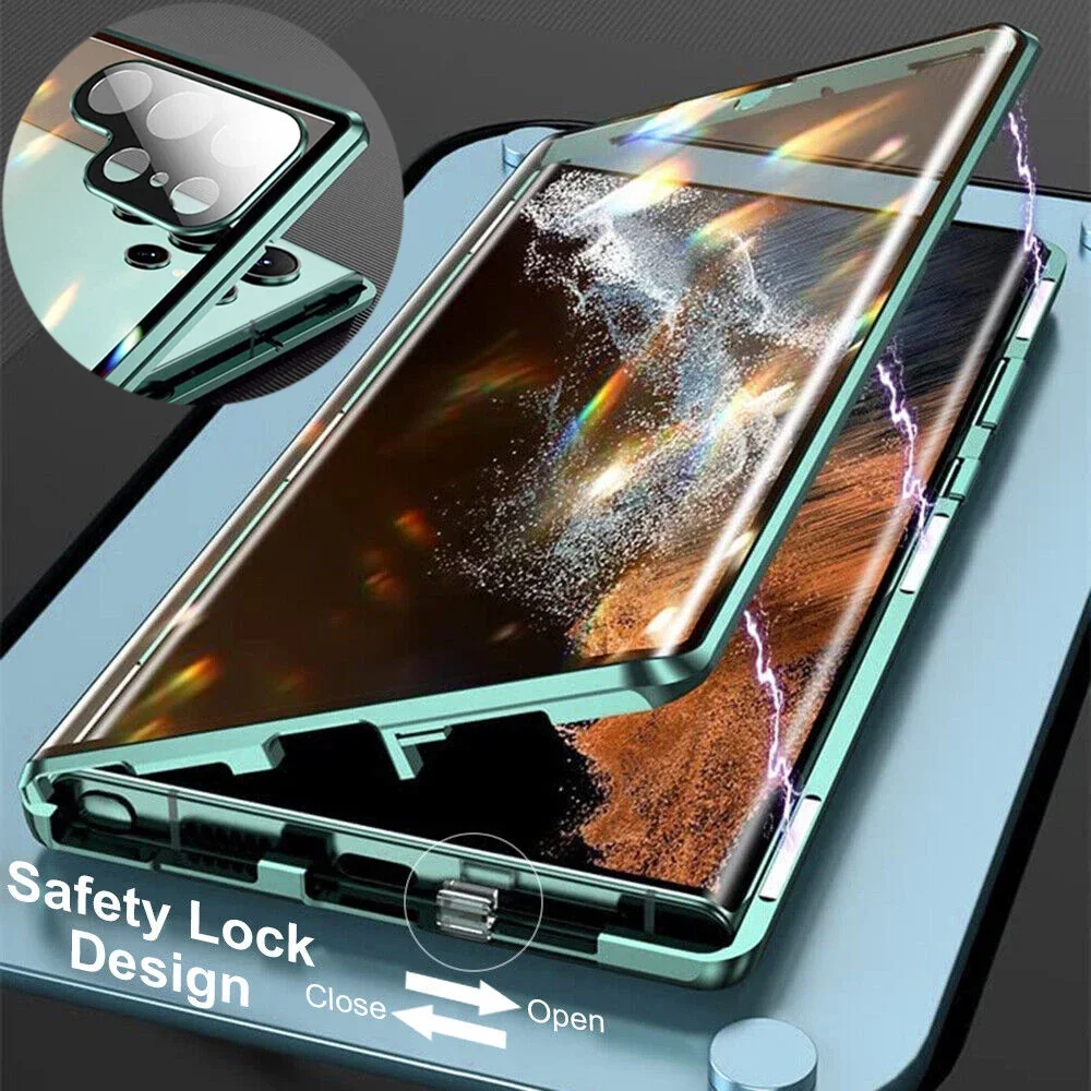 Enhanced Magnetic Metal Case with 360 Full Protection and Double-Sided Glass