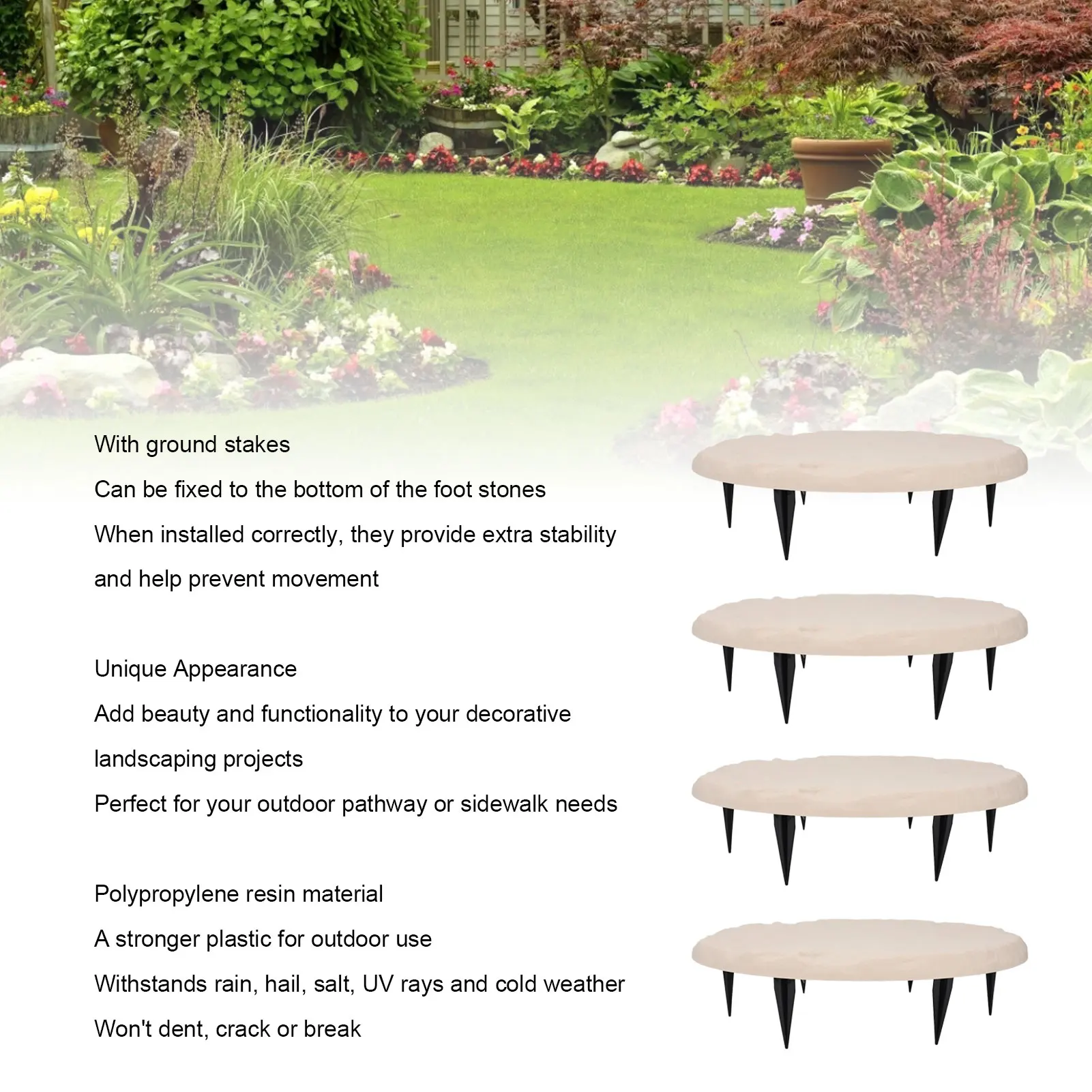 Outdoor Step Stones Decorative Polypropylene Resin Stepping Stones with Ground Stakes for Lawn Garden Pathway