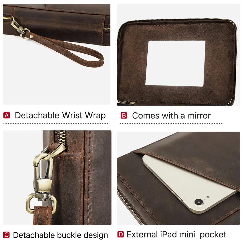 CONTACT'S FAMILY Vintage Genuine Leather Watches Case Travel Portable Watch Holder with Mirror Sunglasses Display Organizer