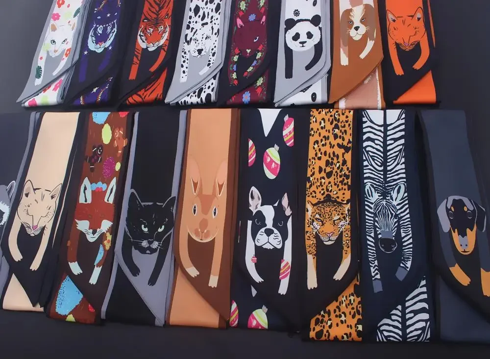 Tiermuster Damen Seidenschal Dünn Schmal Bindung Taschengriff Kleiner Seidenschal Tasche Handtaschengriff Band Schal Haar Kopfband – Detail 5