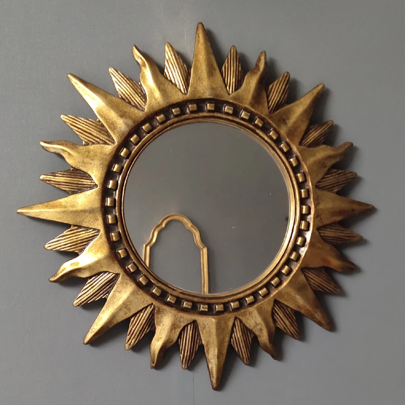 Home Decorative Mirror Living Room Porch Bedroom Bathroom Salon Creative Round Hanging Wall Decoration Art Sun Vintage Mirror