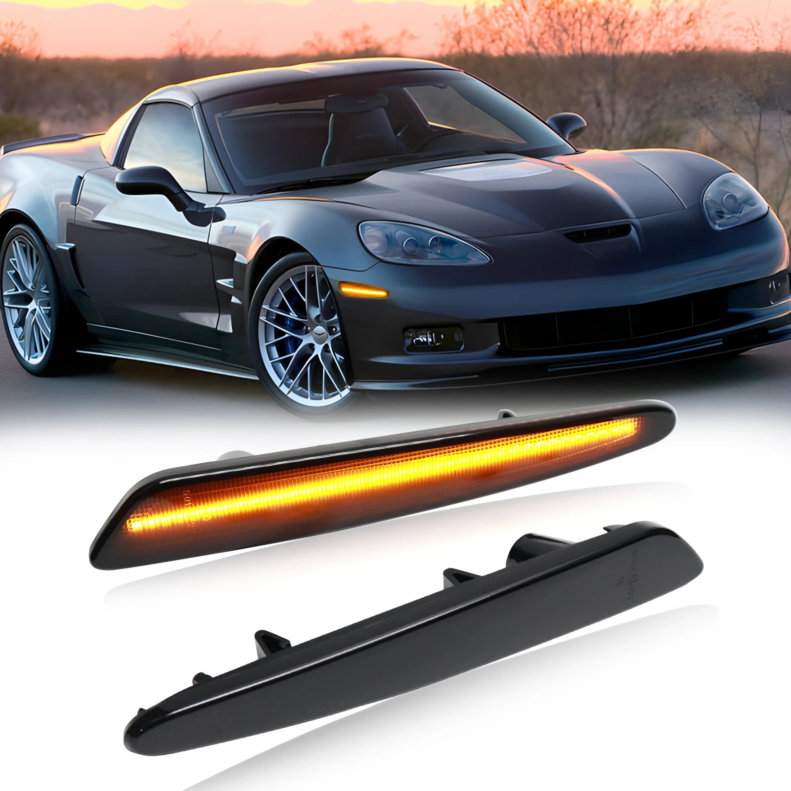 

Фонари для боковых габаритных огней, желтые линзы, передние и задние красные, указатели поворота для Chevy Corvette C6 2005-2013, фонарик янтарно-красного цвета