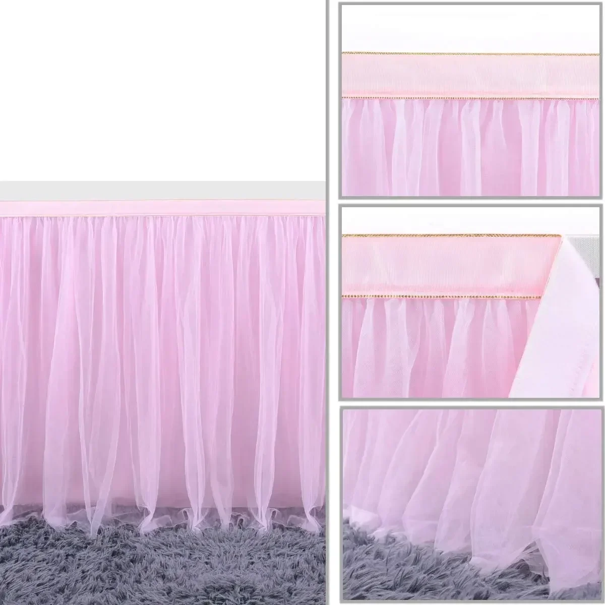 4FT/6FT/9FT Purple Tulle Table Skirt Wedding Party Tutu Tableware Cloth Baby Shower Gender Reveal Birthday Party Home Decoration