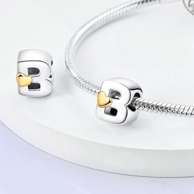 Charm Lettere Argento Sterling 925 Per Bracciali - Ciondoli Alfabeto Con Cuore Oro