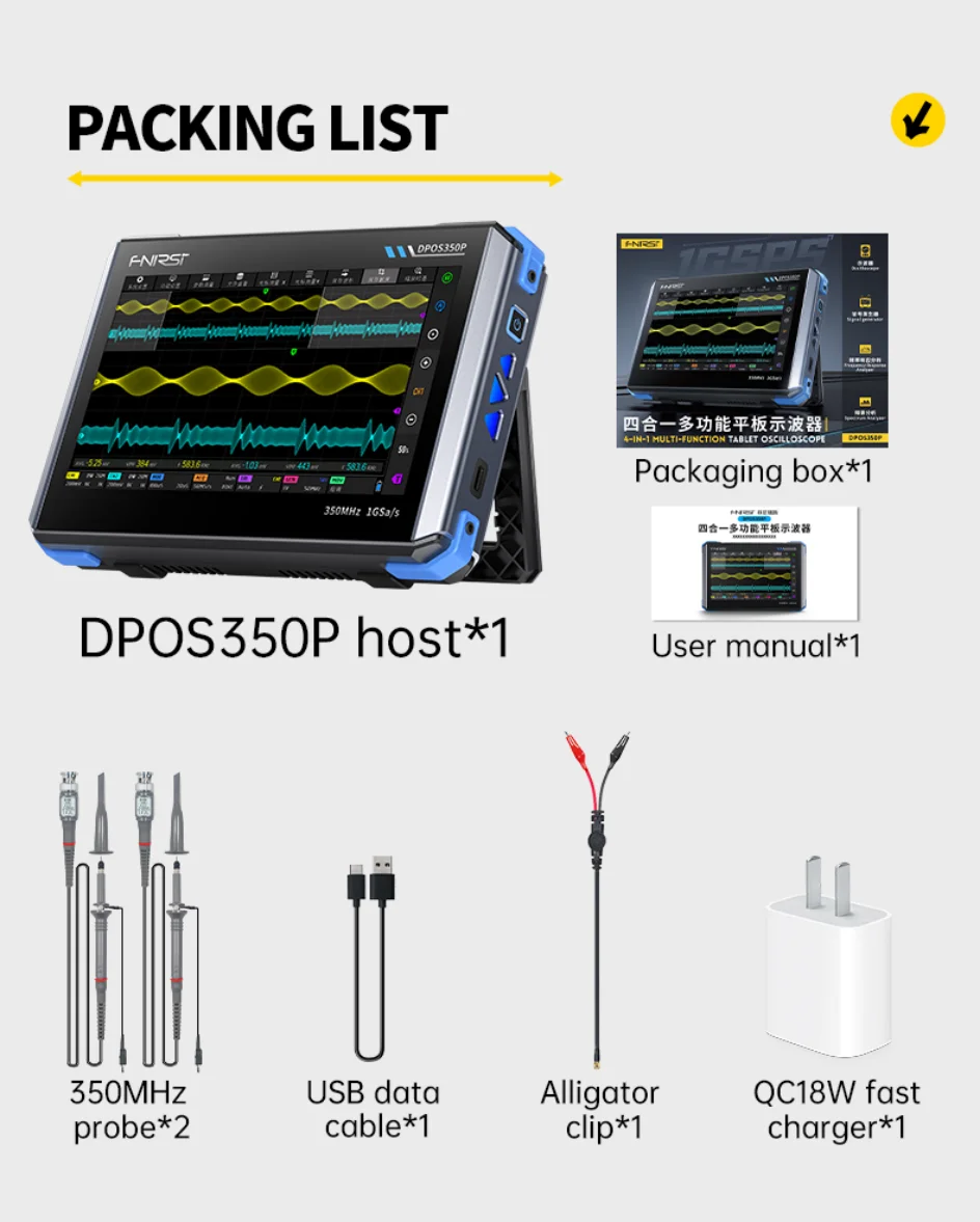 DPOS350P Tablet Oscilloscope 350MHz Dual Channel with Spectrum Analyzer, Frequen