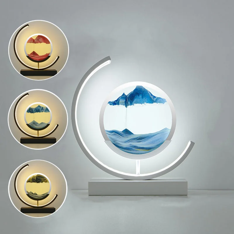 

Quicksand LED Hourglass Table Lamp Craft 3D Natural Landscape Night Light Creative Retro Flowing Sand Picture Moving Sand Art