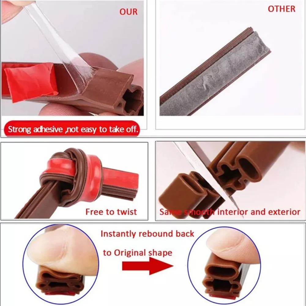 6M Silicone Rubber Self-adhesive Sealing Strip Soundproof Doors Window Anti-collision Weather Strip Gap Blocker Insulation Tape