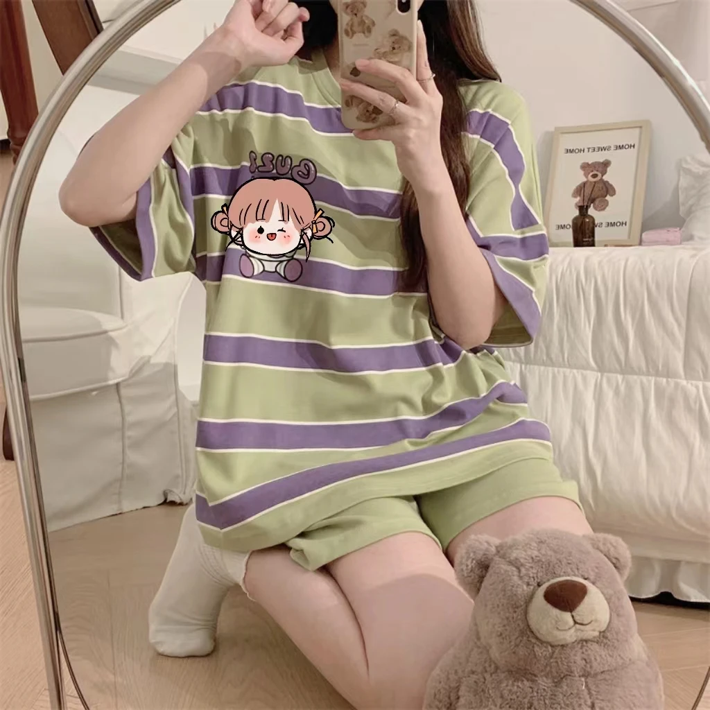 بيجامات قطنية مقلدة على الطراز الكوري للسيدات ، بد...