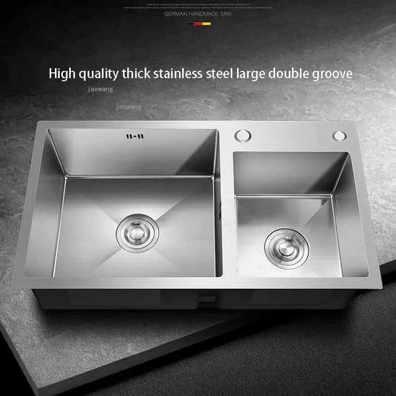 Stainless Steel Rectangular Kitchen Sink Home Improvement Brushed Double Bowls Kitchen Fixture Washing Fruit Undermount Basin AA