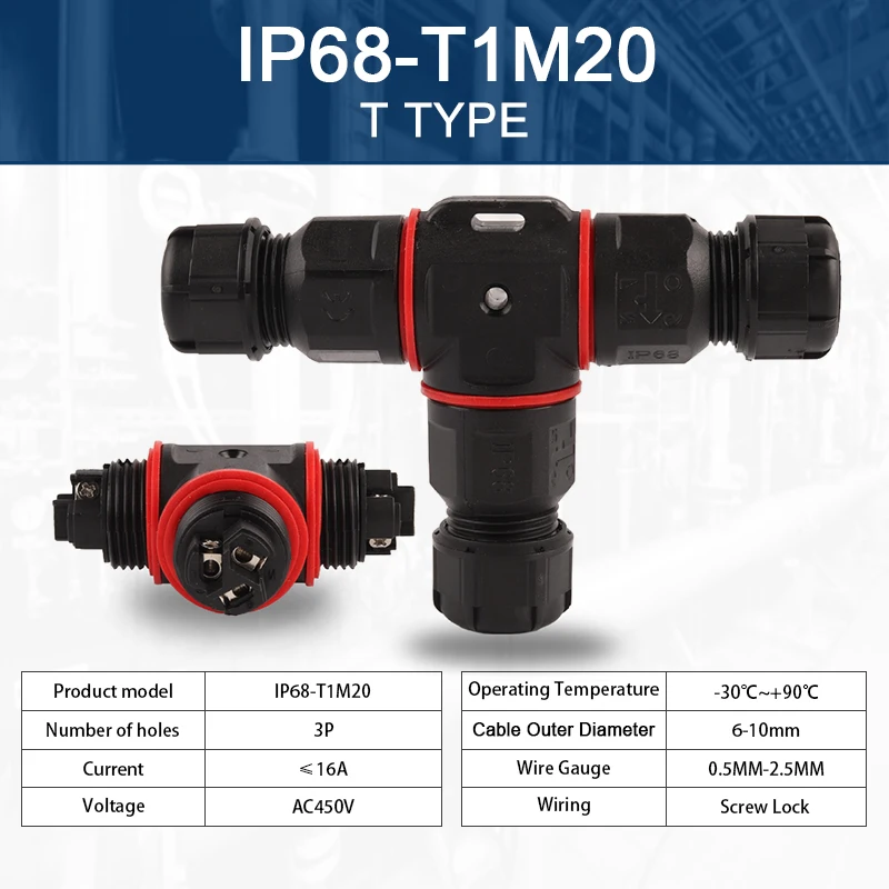 IP68 M20 T-Type 6-10mm Cable Waterproof Connector 2/3 Screw Pin Electrical Terminal Adapter Wire Connector For LED Light DIY GO